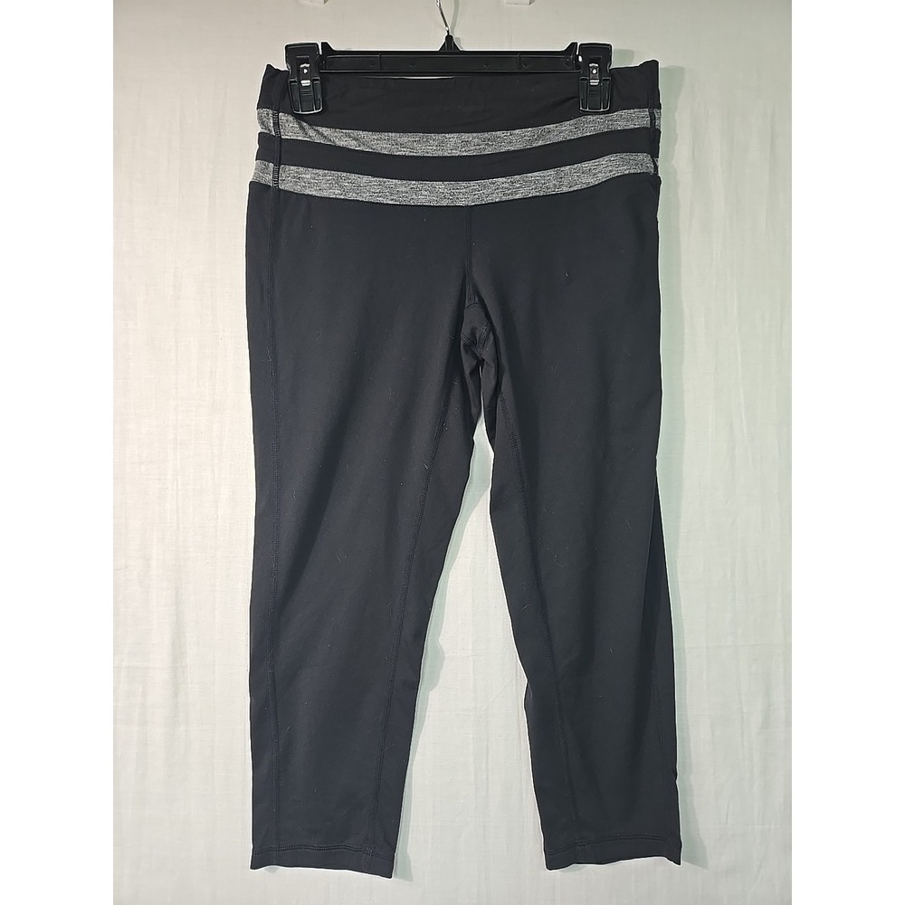 Prana Women's Black‎ Cropped Workout Legging Size M Gray Stripes